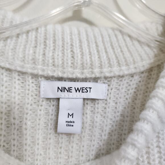 Nine West NWT daisy dew jeweled white knit sweater‎ woman's size medium - Picture 3 of 10